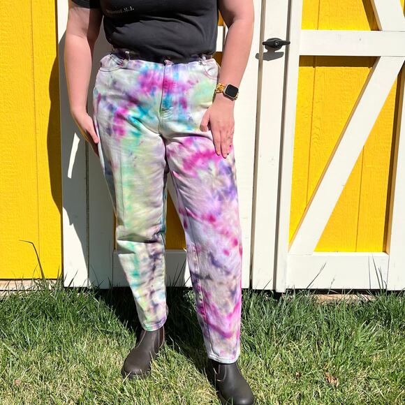 Vintage Gitano 80s high rise tapered mom jeans upcycled ice dyed size 14 - Picture 1 of 8